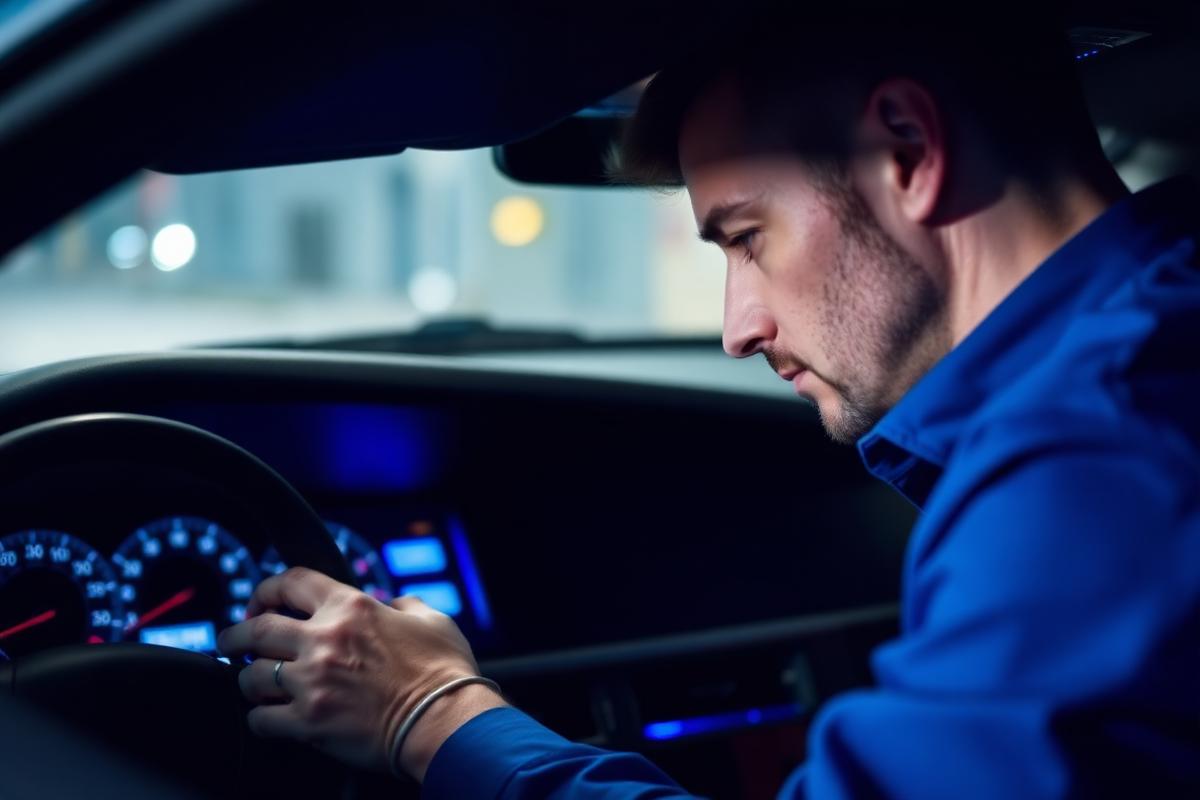 Technician installing a GPS vehicle tracking device in a car