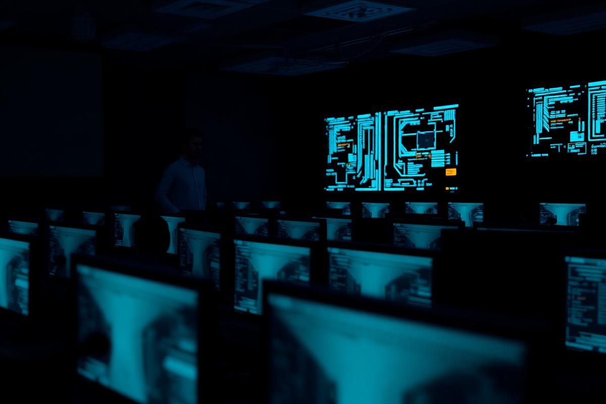Students learning IT and networking in a training room